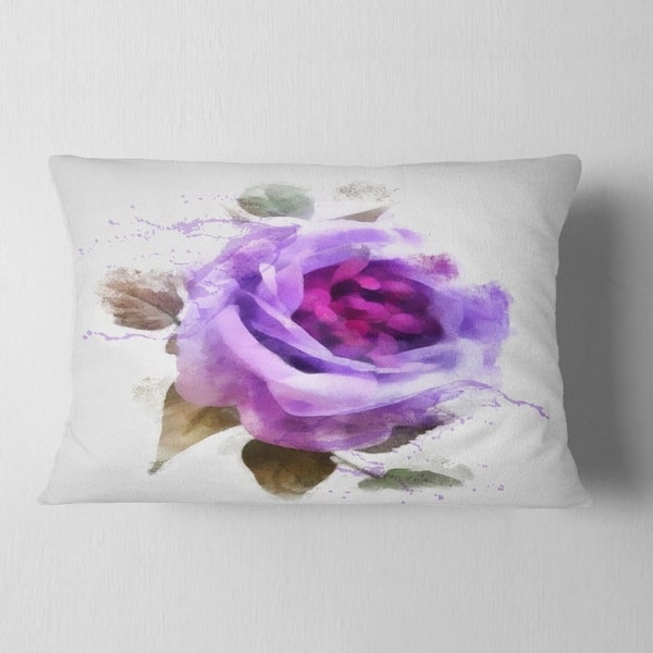 Designart Watercolor Purple Rose With Leaves Floral Throw Pillow On Sale Overstock 20951529