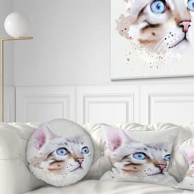 Designart 'Cat with Blue Eyes Watercolor' Animal Throw Pillow