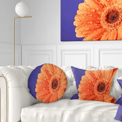 Designart 'Orange Daisy On Purple Background' Floral Throw Pillow