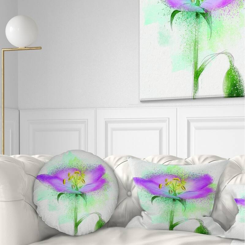 Designart 'Beautiful Purple Watercolor Flower' Floral Throw Pillow - Round - 20 inches round - Large
