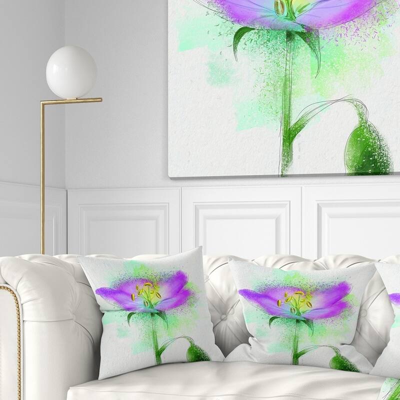 Designart 'Beautiful Purple Watercolor Flower' Floral Throw Pillow - Square - 18 in. x 18 in. - Medium