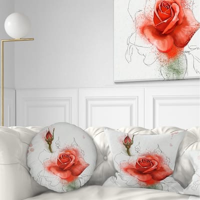 Designart 'Red Watercolor Rose Sketch' Floral Throw Pillow