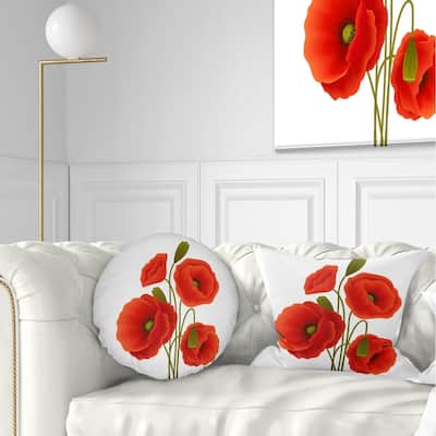 Designart 'Close Up View of Poppy on White' Floral Throw Pillow