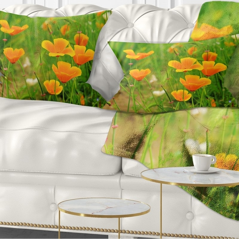 Designart 'Bright Yellow Poppy Flowers' Floral Throw Pillow - Rectangle - 12 in. x 20 in. - Medium