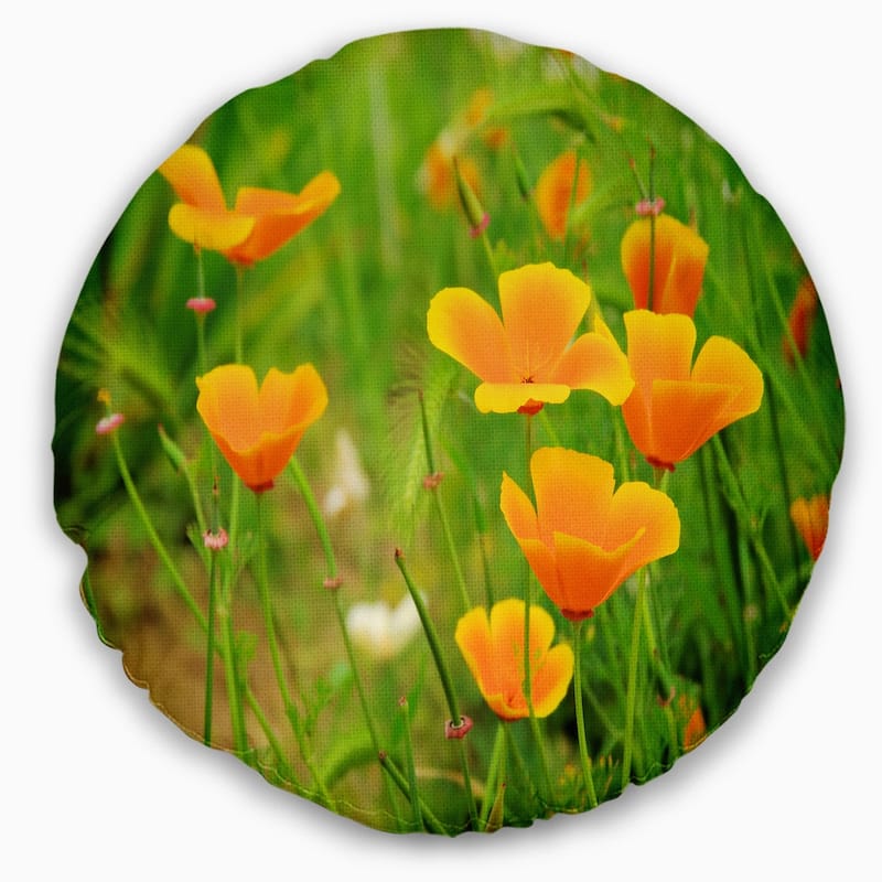 Designart 'Bright Yellow Poppy Flowers' Floral Throw Pillow