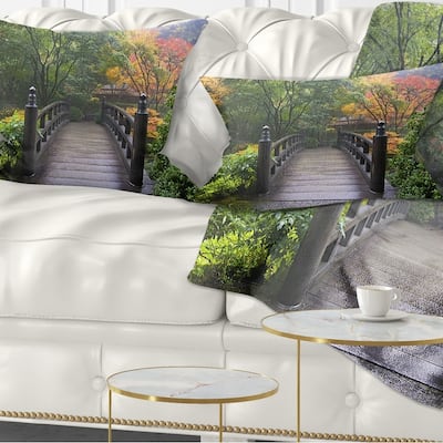 Designart 'Wood Bridge at Japanese Garden In Fall' Bridge Throw Pillow