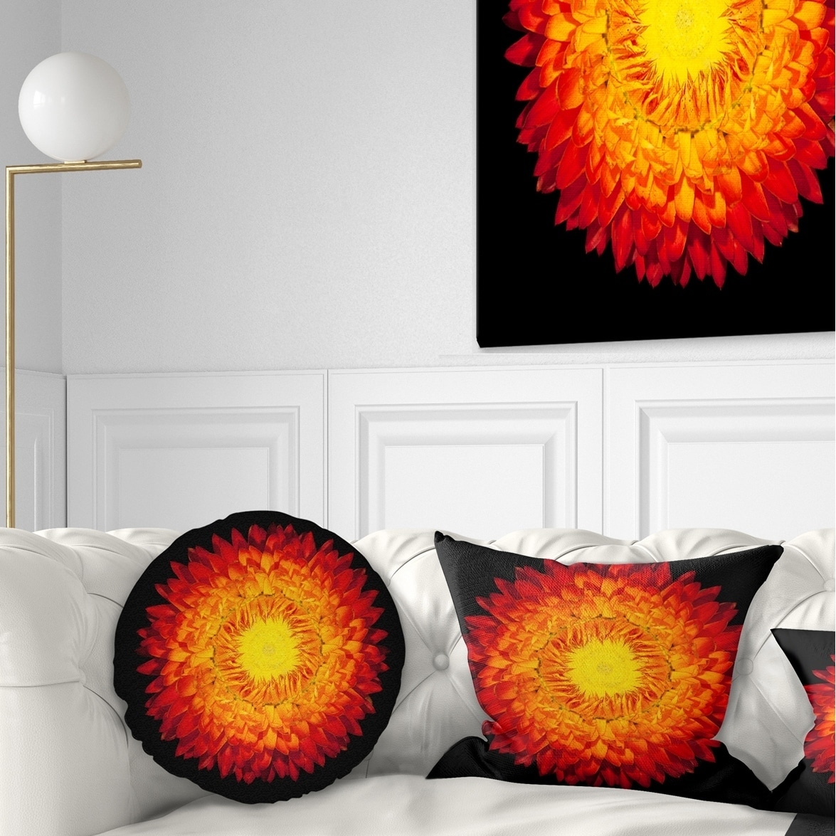 Designart Large Orange Gerbera on White - Floral Throw Pillow - 18x18