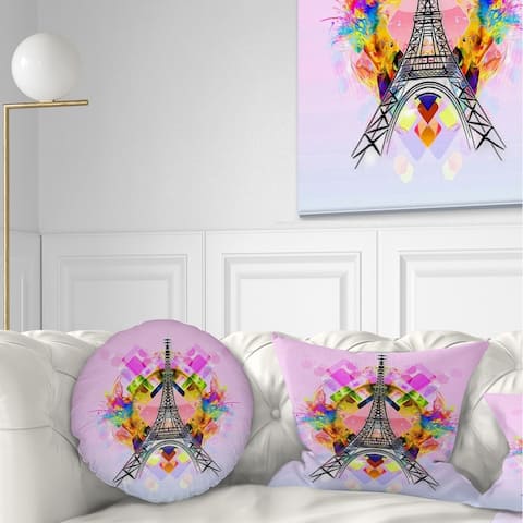 Designart 'Bright Paris Eiffel TowerCartoon' Abstract Throw Pillow