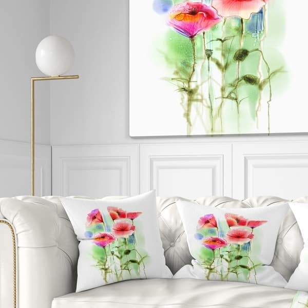 Designart Red Poppy Flowers Watercolor Sketch Floral Throw Pillow On Sale Overstock 20951771