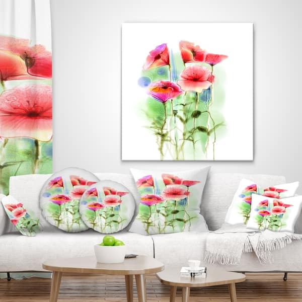 Designart Red Poppy Flowers Watercolor Sketch Floral Throw Pillow On Sale Overstock 20951771