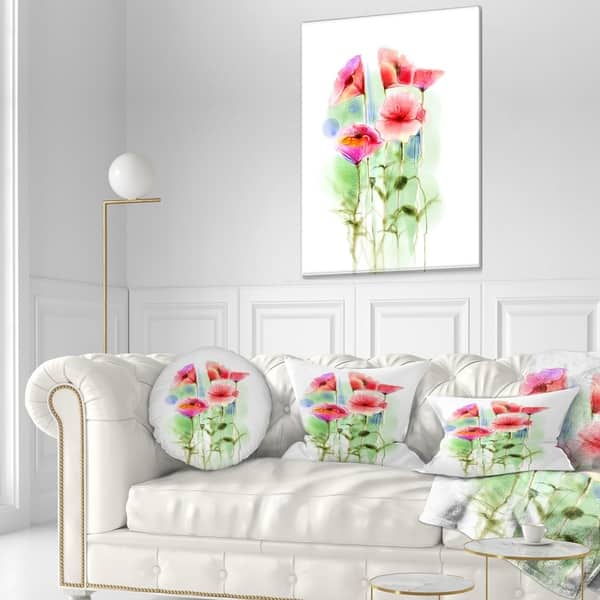 Designart Red Poppy Flowers Watercolor Sketch Floral Throw Pillow On Sale Overstock 20951771