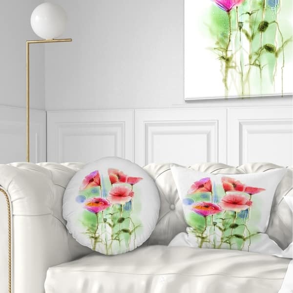 Designart Red Poppy Flowers Watercolor Sketch Floral Throw Pillow On Sale Overstock 20951771