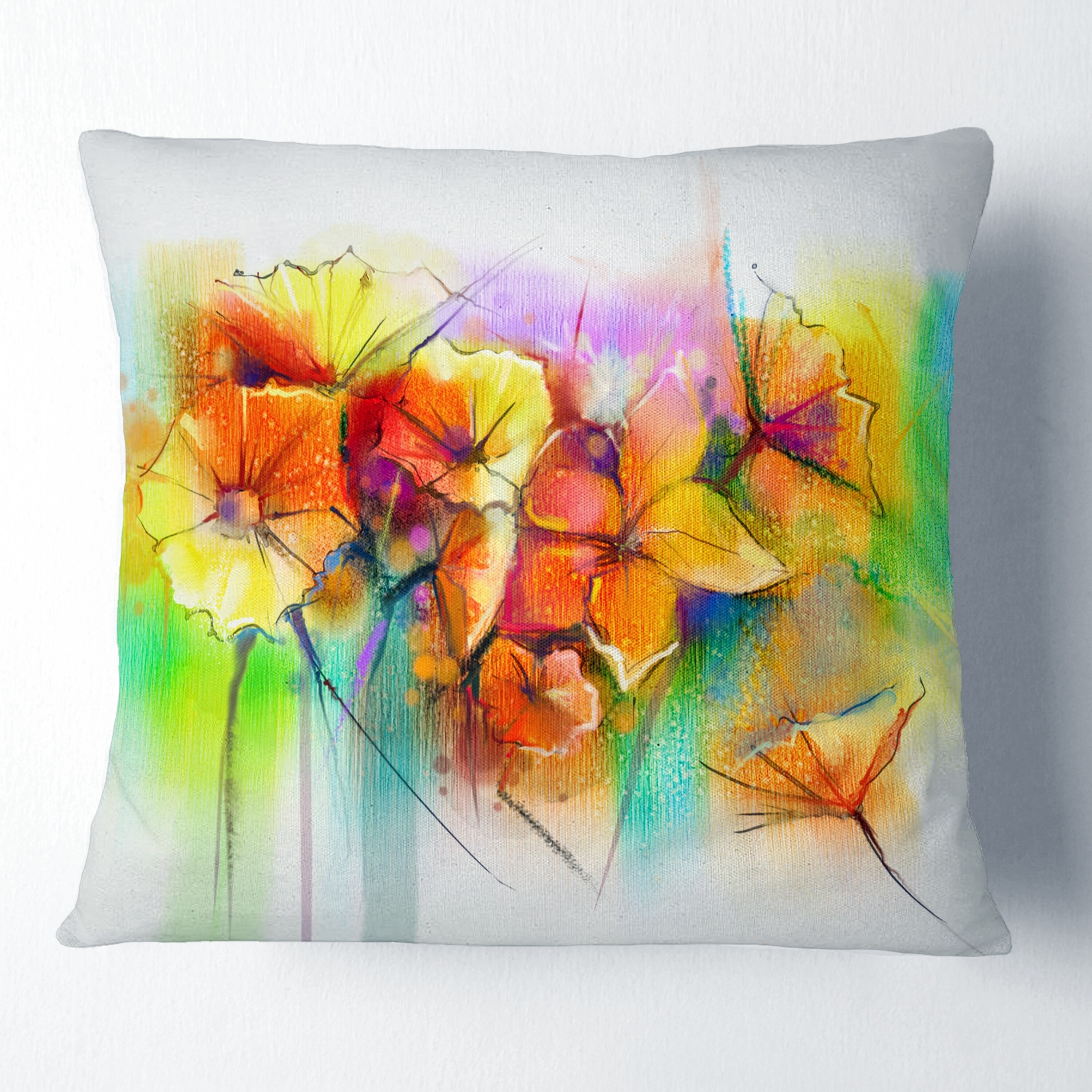 Designart Large Orange Gerbera on White - Floral Throw Pillow - 18x18