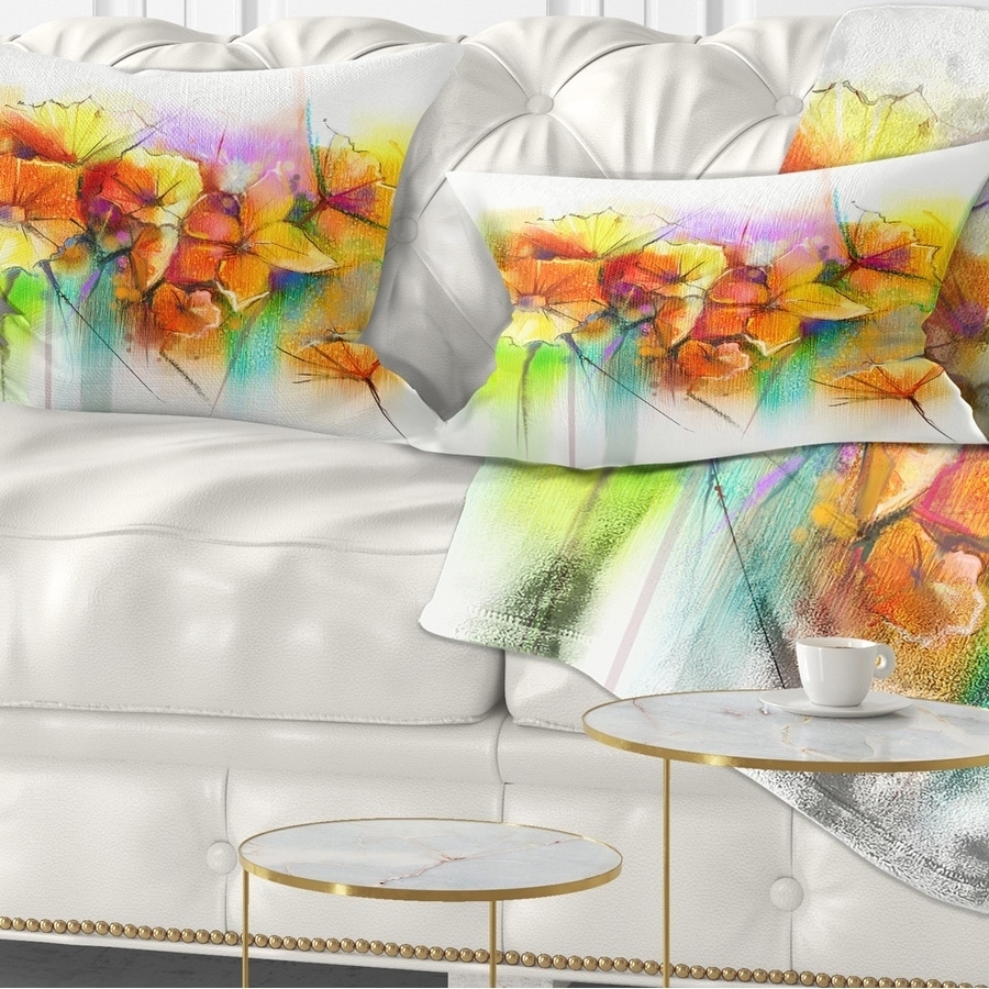 Designart Large Orange Gerbera on White - Floral Throw Pillow - 18x18