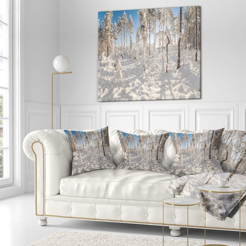 Designart 'Winter Snow Covered Wood' Landscape Printed Throw Pillow ...