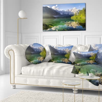 Designart 'Green Mountain Lake in the Alps' Landscape Printed Throw Pillow