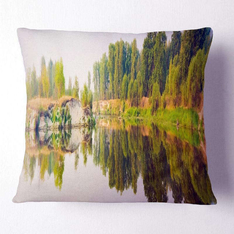 Designart 'River and Forest Panorama' Landscape Printed Throw Pillow - Square - 18 in. x 18 in. - Medium