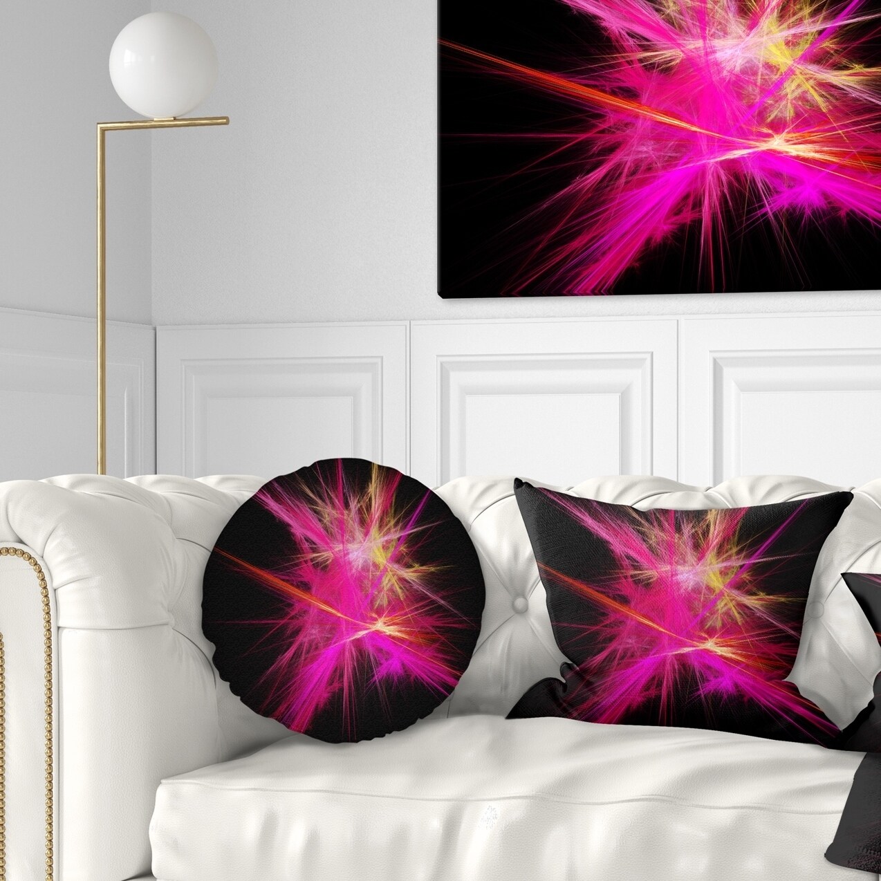 Designart 'Pink Fractal Chaos Multicolored Rays' Abstract-image