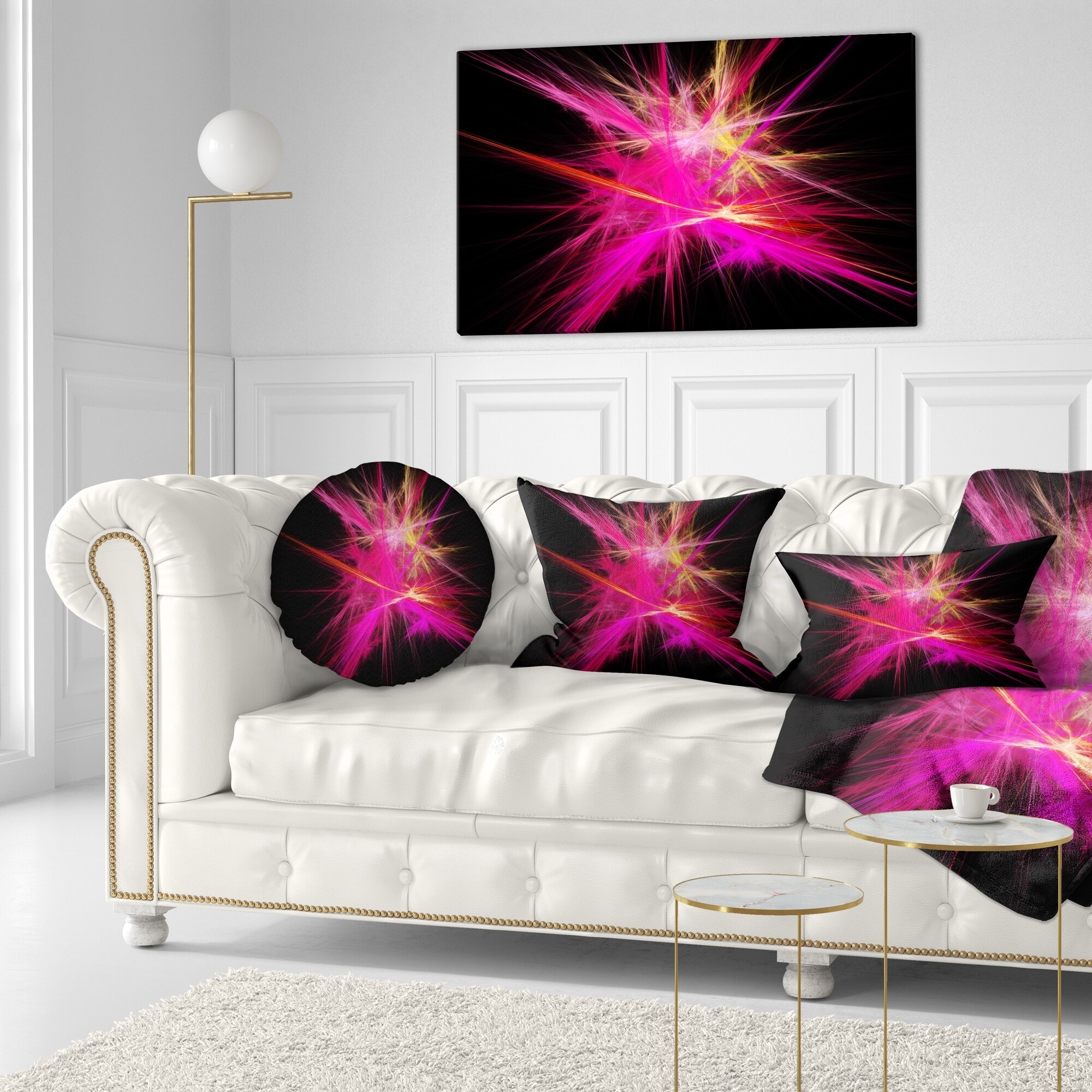 Designart 'Pink Fractal Chaos Multicolored Rays' Abstract-image