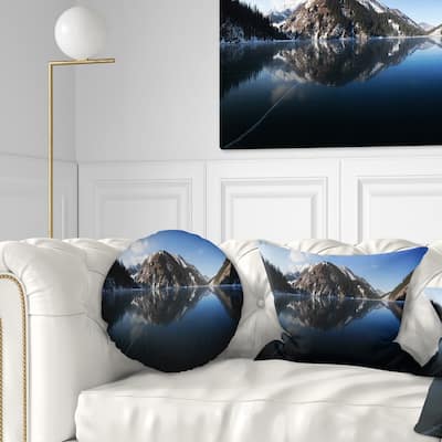 Designart 'Frozen Mountain Lake Pano' Landscape Printed Throw Pillow