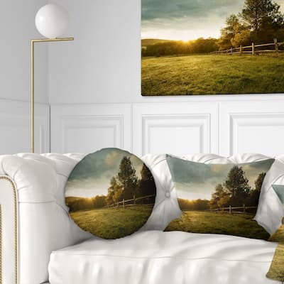 Designart 'Beautiful Sunrise in the farm' Landscape Printed Throw Pillow