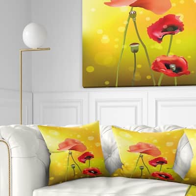 Designart 'Red Flowers on Yellow Background' Floral Throw Pillow