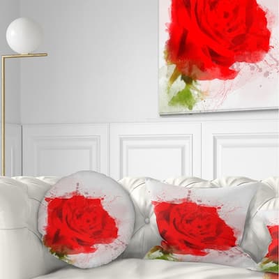Designart 'Bright Red Watercolor Rose Sketch' Floral Throw Pillow