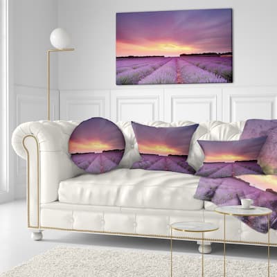 Designart 'Beautiful Sunset over Lavender Rows' Landscape Printed Throw Pillow