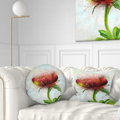Designart 'Cute Red Green Watercolor Flower' Floral Throw Pillow