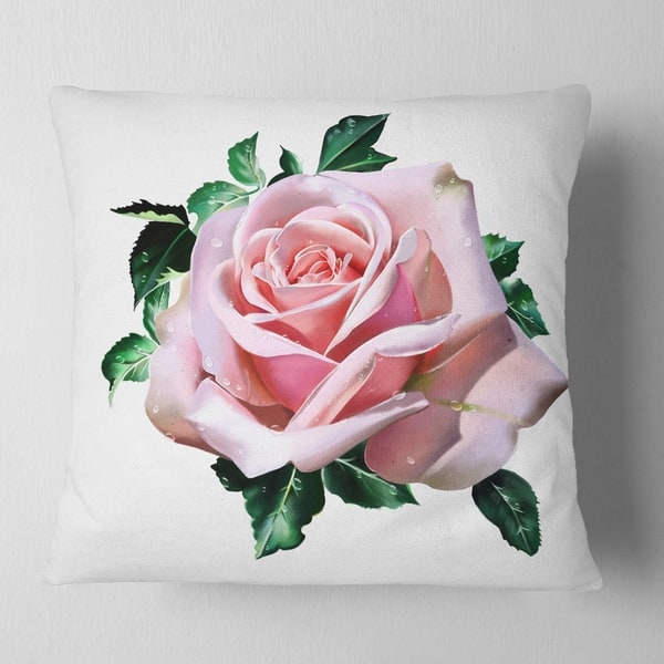 Designart Watercolor Rose With Green Leaves Floral Throw Pillow On Sale Overstock 20951987