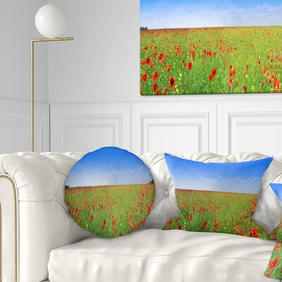 Designart 'Poppy Meadow Panorama' Landscape Printed Throw Pillow