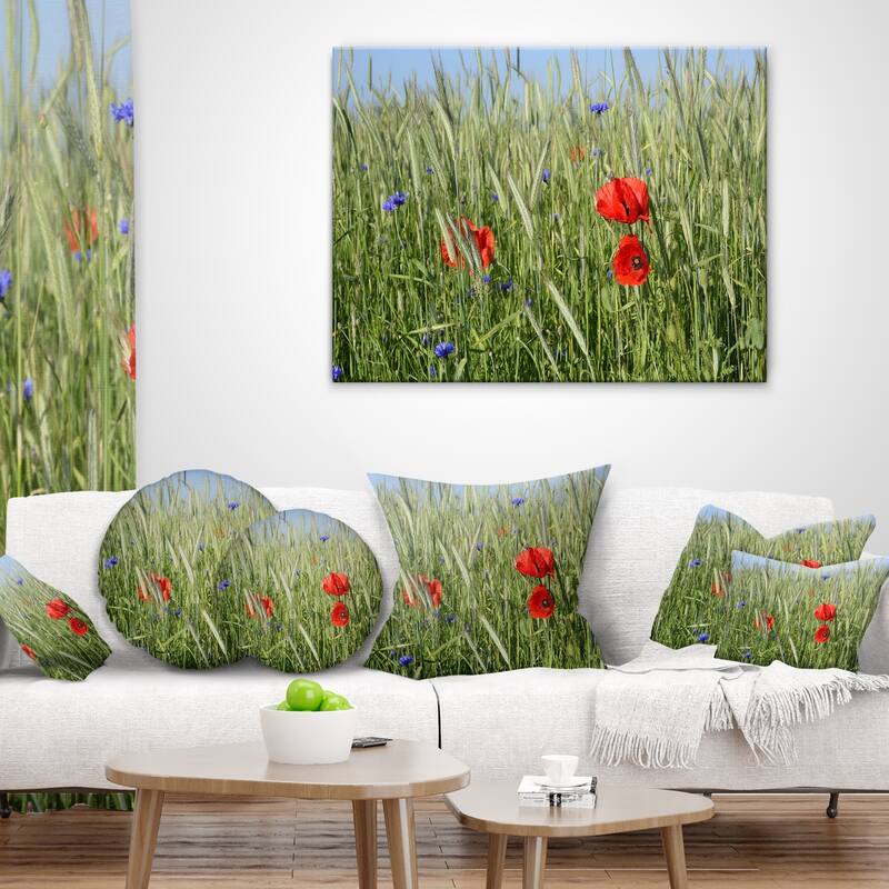 Designart 'Rural Landscape with Red Poppies' Landscape Printed Throw Pillow