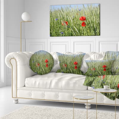 Designart 'Rural Landscape with Red Poppies' Landscape Printed Throw Pillow