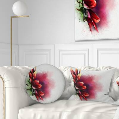 Designart 'Red Sunflower Watercolor Sketch' Flowers Throw Pillowwork