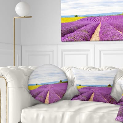 Designart 'Sunflower and Lavender Fields' Landscape Printed Throw Pillow