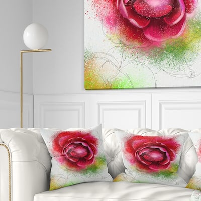 Designart 'Large Blooming Red Rose on White' Flowers Throw Pillowwork