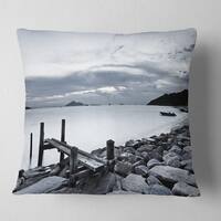 Designart Old Wood Terrace On Sea Beach Modern Landscape Printed Throw Pillow On Sale Overstock 20890500