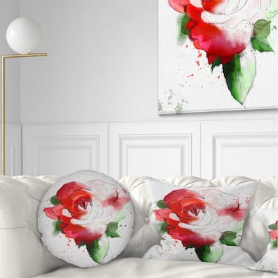 Designart 'Red Hand drawn Rose Illustration' Floral Throw Pillow