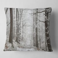 Designart Winter Rural Road On Misty Morning Forest Throw Pillow Overstock 20952061