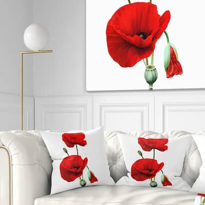 Designart 'Red Poppies on White Background' Floral Throw Pillow