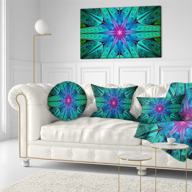 Designart 'Turquoise Star Fractal Stained Glass' Abstract Throw Pillow ...
