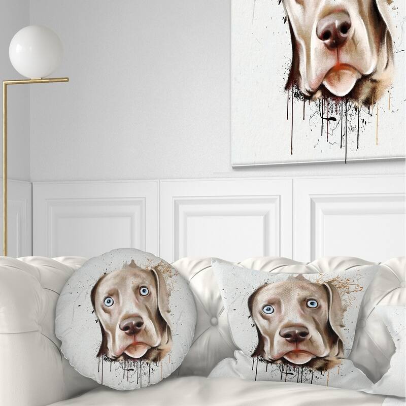Designart 'Cute Dog Portrait Watercolor' Animal Throw Pillow - Round - 16 inches round - Small