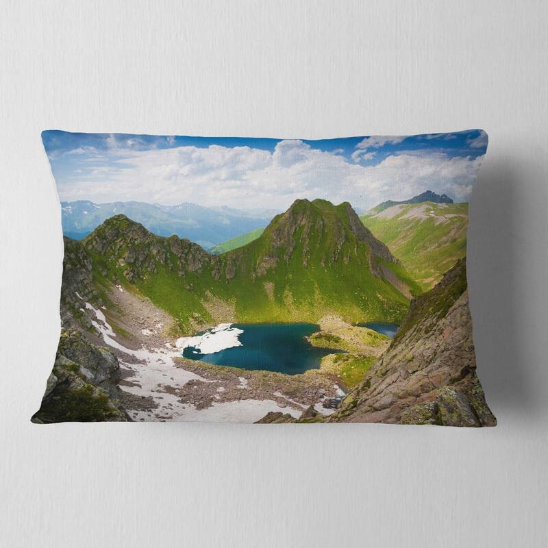 Designart 'Mountain Lake View on Bright Day' Landscape Printed Throw Pillow