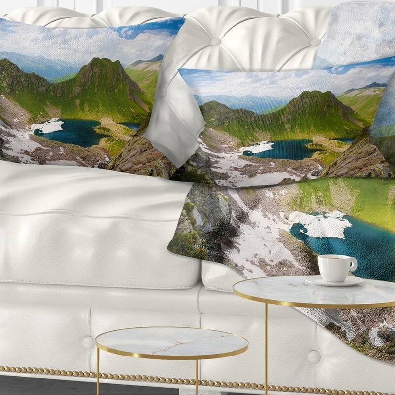 Designart 'Mountain Lake View on Bright Day' Landscape Printed Throw Pillow - Rectangle - 12 in. x 20 in. - Medium