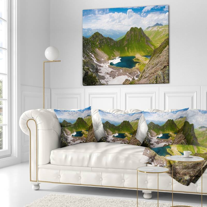 Designart 'Mountain Lake View on Bright Day' Landscape Printed Throw Pillow