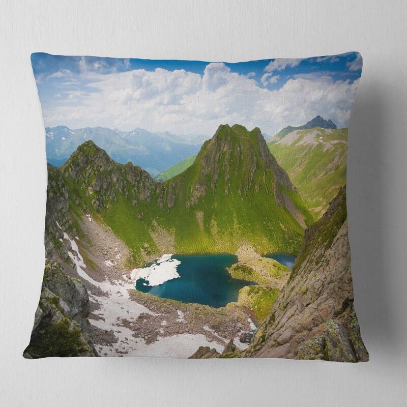 Designart 'Mountain Lake View on Bright Day' Landscape Printed Throw Pillow - Square - 26 in. x 26 in. - Large
