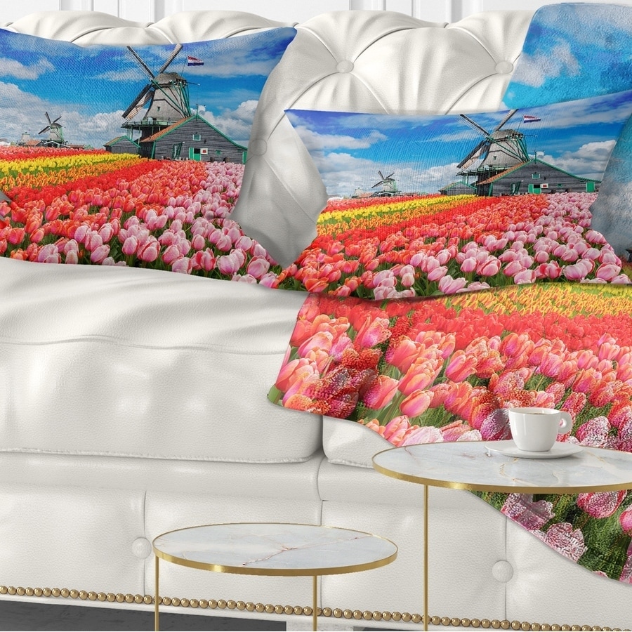 Designart 'Dutch Windmills and Garden' Abstract Throw Pillow