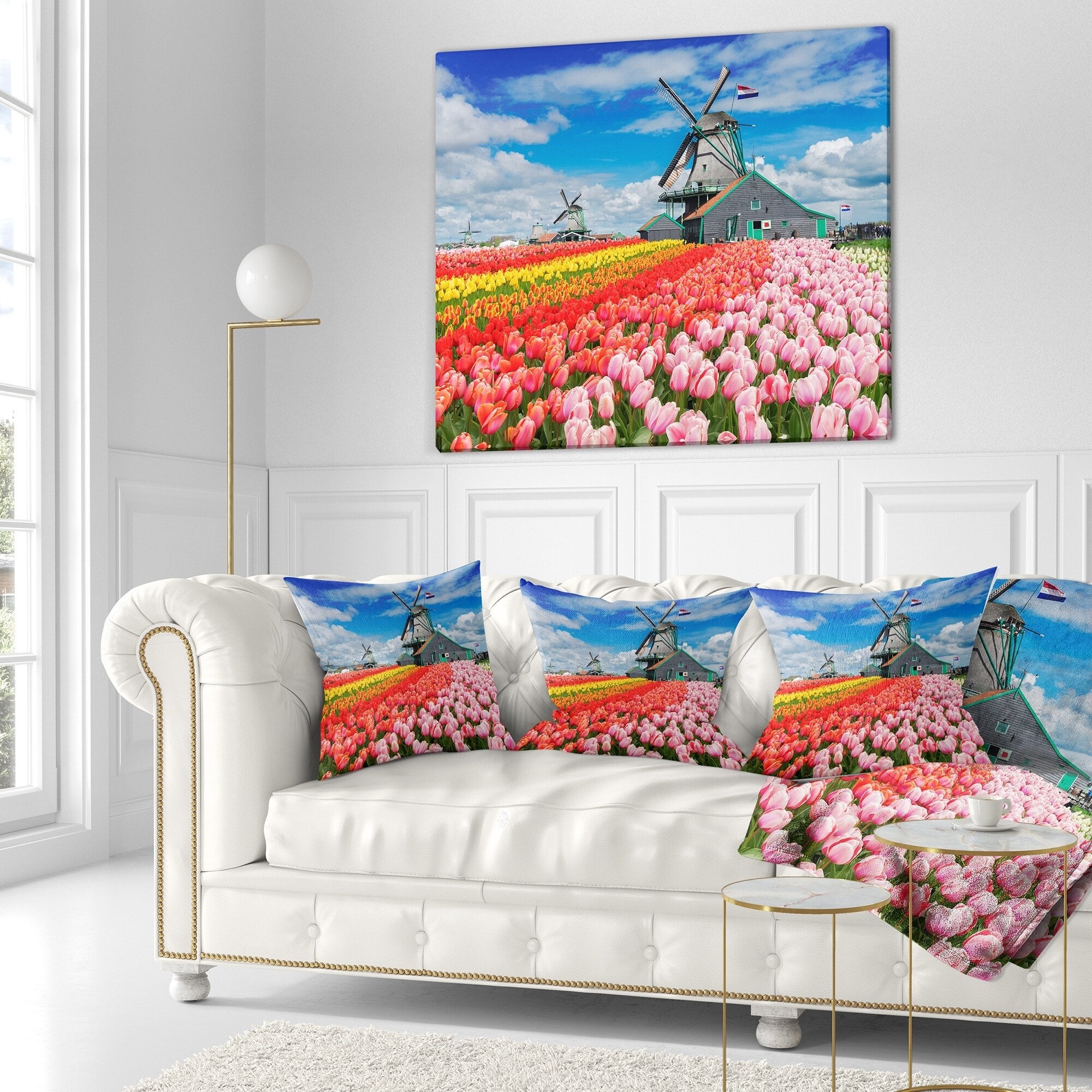 Designart 'Dutch Windmills and Garden' Abstract Throw Pillow