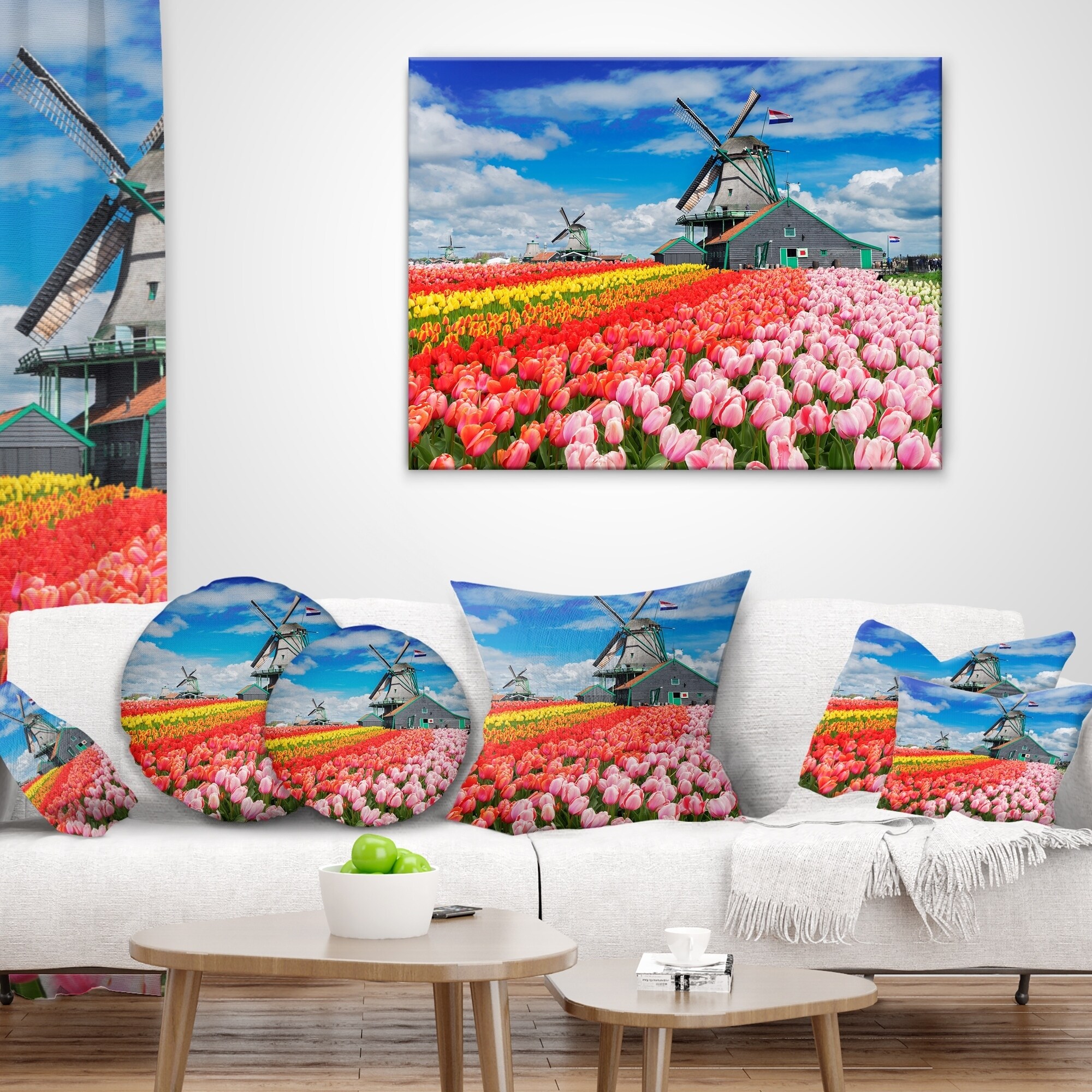 Designart 'Dutch Windmills and Garden' Abstract Throw Pillow