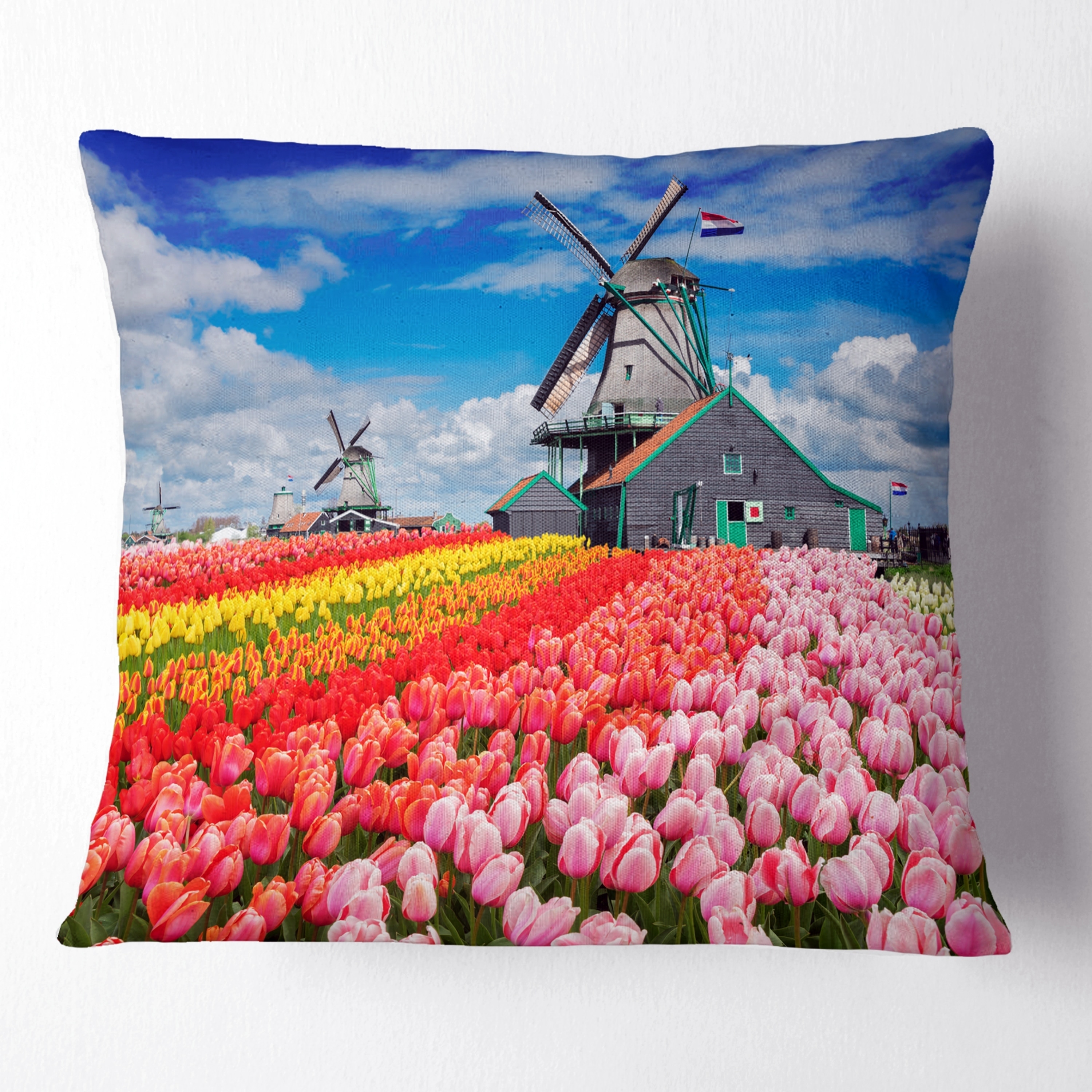 Designart 'Dutch Windmills and Garden' Abstract Throw Pillow